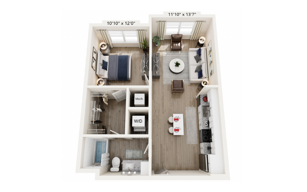 A1.1 - 1 bedroom floorplan layout with 1 bathroom and 698 square feet